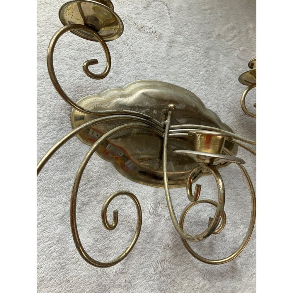 Vintage Metal Gold Tone Ornate Scroll Wall Candle Sconce 5 arms MCM - Picture 4 of 8